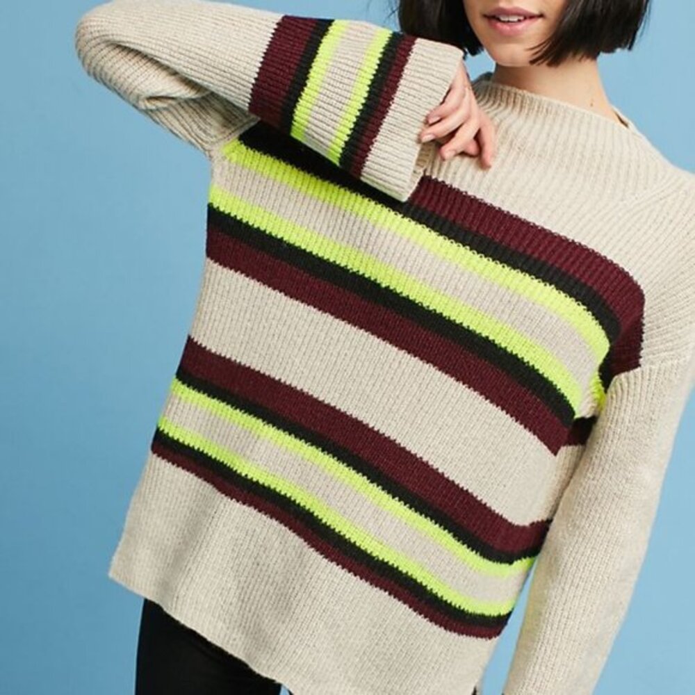 ANTHROPOLOGIE  | Moth Striped Mock Neck Oversized Pullover Sweater XS